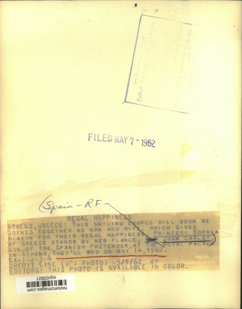 1962 Press Photo Princess Sophia of Greece and Juan Carlos of Spain in Athens