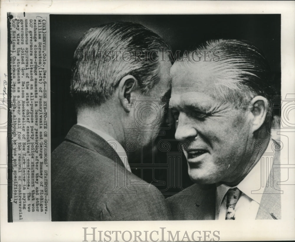 1964 Press Photo Governor William Scranton speaks with Governor George Romney