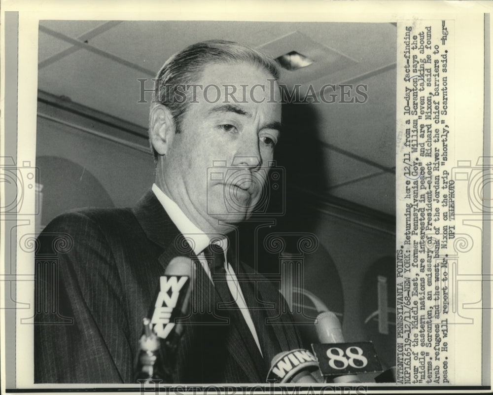 1968 Press Photo Former Governor William Scranton speaks in New York- Historic Images