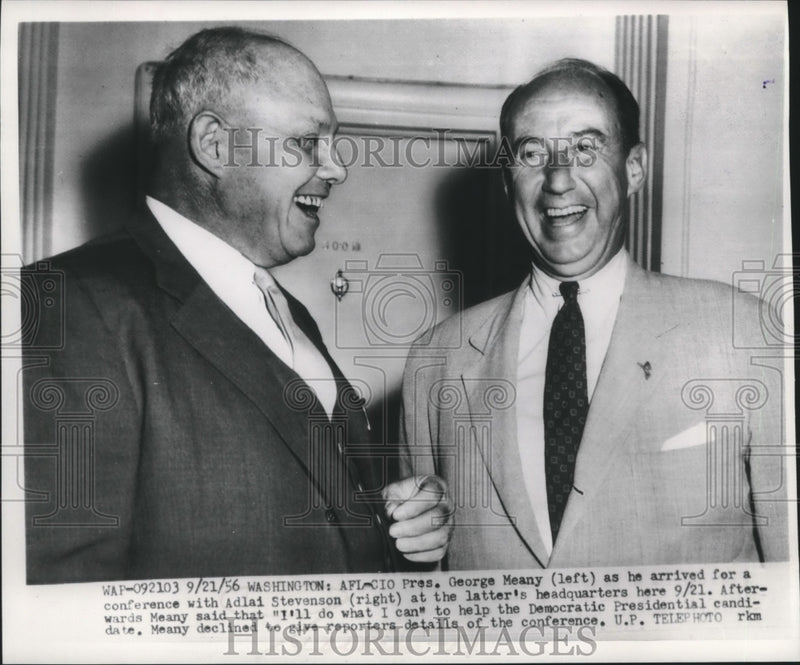 Load image into Gallery viewer, 1956 Press Photo AFL-CIO's George Meany &amp; presidential candidate Adlai Stevenson
