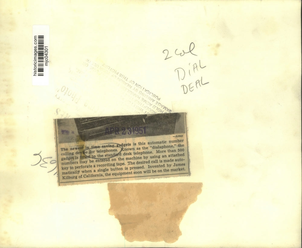 1951 Press Photo An automatic number calling device fitted to a standard phone