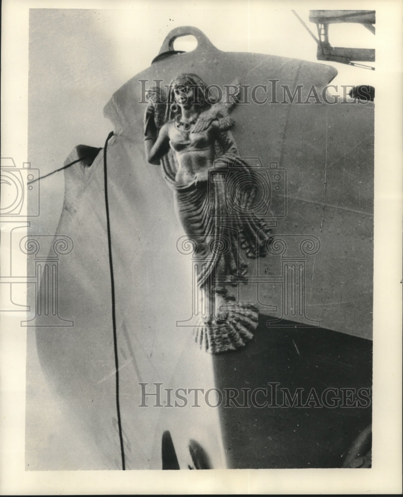 1949 Press Photo Sheherazade on the bow of the ship &quot;Baghdad.&quot; - mjc04340- Historic Images