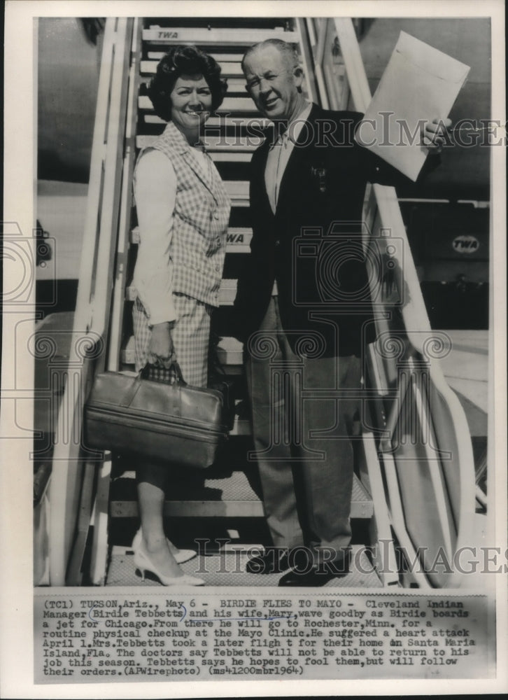 1964 Press Photo Cleveland Indians Manager, Birdie Tebbetts and wife Mary- Historic Images