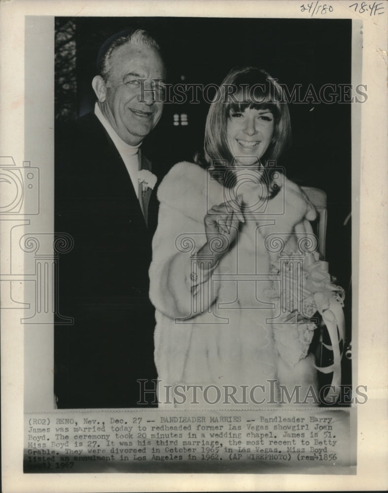 1967 Press Photo Harry James was married today to Joan Boyd in Las Vegas- Historic Images