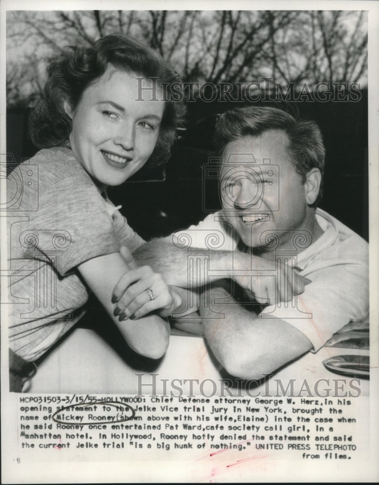 1955 Press Photo Mickey Rooney Shown With His Wife Elaine - mjc04516- Historic Images