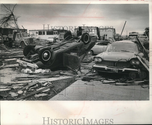 1967 Press Photo Cars damaged from tornado in Belvidere, Illinois - mjc05170- Historic Images