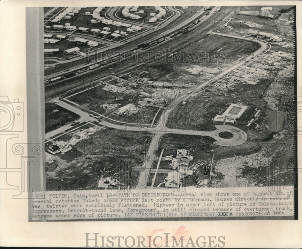 1965 Press Photo Aerial view of tornado wreckage in Toledo, Ohio - mjc05198- Historic Images