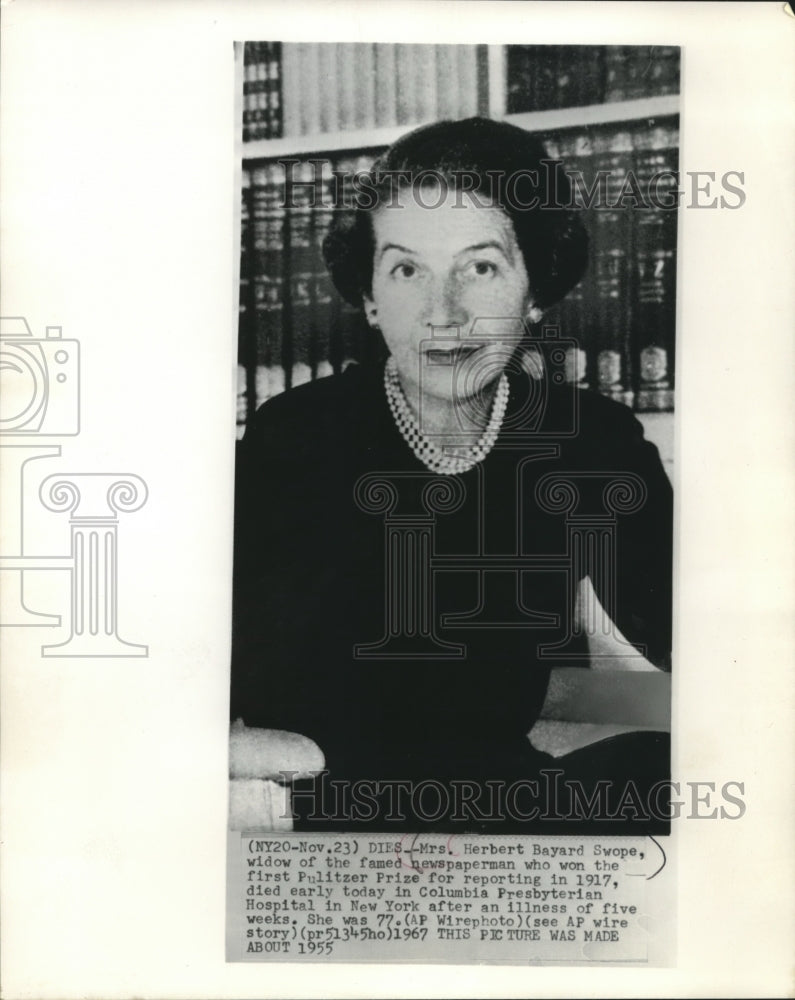 1955 Press Photo Mrs. Herbert Bayard Swope, widow of famed newspaperman- Historic Images