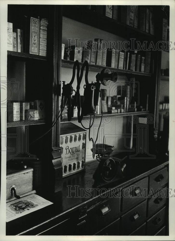 Load image into Gallery viewer, 1966 Press Photo Telephone in the village drugstore Wisconsin - mjc05941
