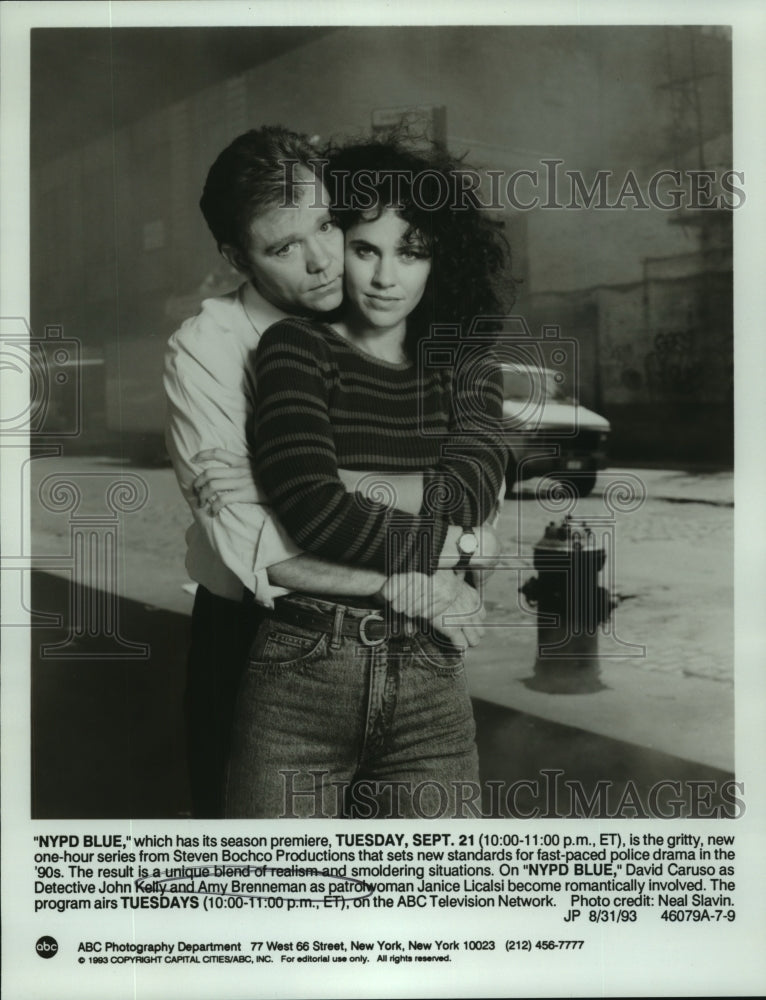 1993 Press Photo David Caruso and Amy Brenneman in NYPD Blue - mjc06327- Historic Images