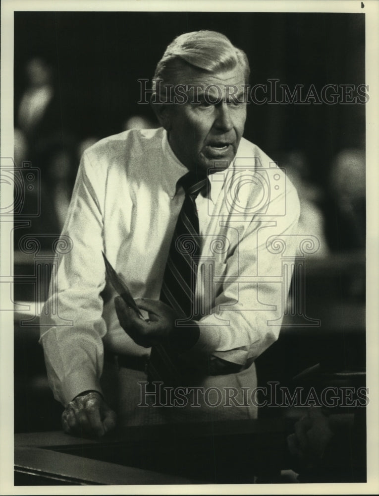 1989 Press Photo Andy Griffith, as Matlock, on set of courtroom - mjc06382- Historic Images