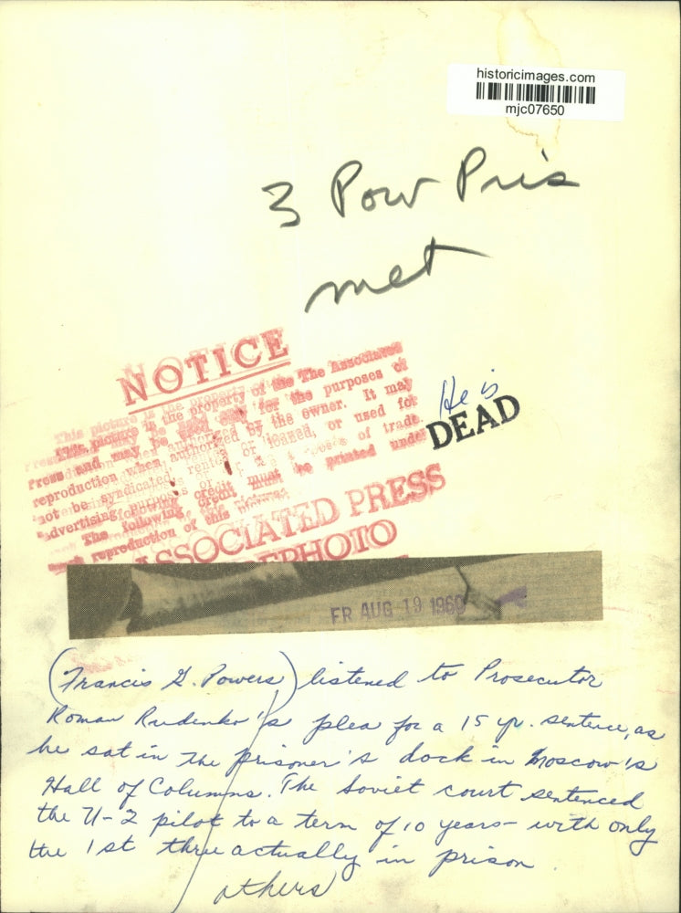 1969 Press Photo Francis G. Powers sits in prisoner's dock, Russian court room