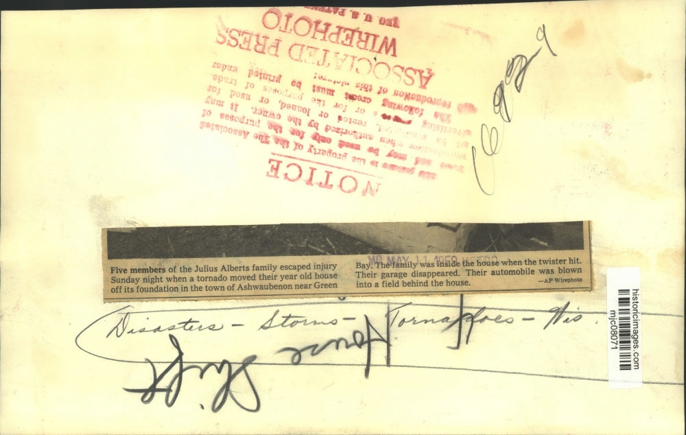 1959 Press Photo Julius Albert's home in Ashwaubenon, Wisconsin after tornado