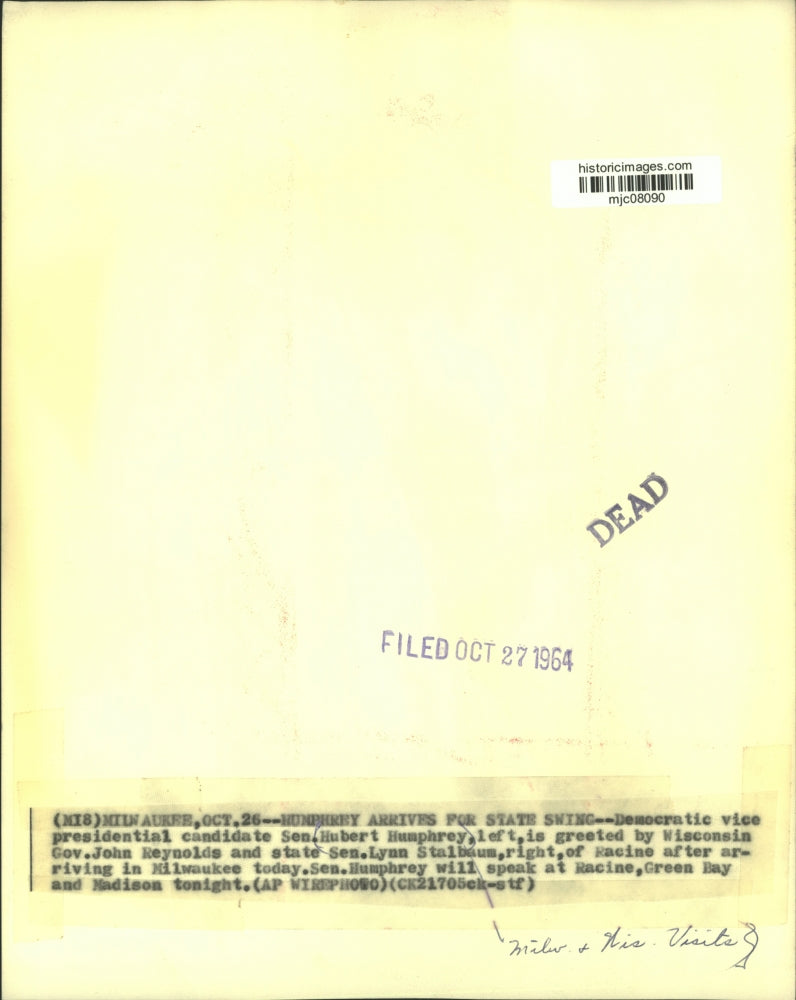 1964 Press Photo Vice presidential candidate Hubert Humphrey in Wisconsin