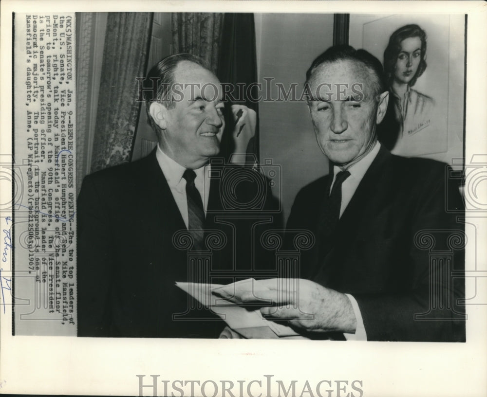 1967 Press Photo Vice President Hubert Humphrey with Montana&#39;s Mike Mansfield- Historic Images