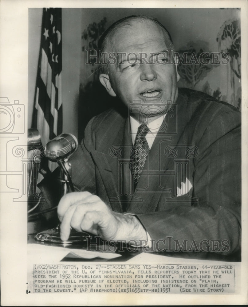 1951 Press Photo Harold Stassen, presdient of the University of Pennsylvania