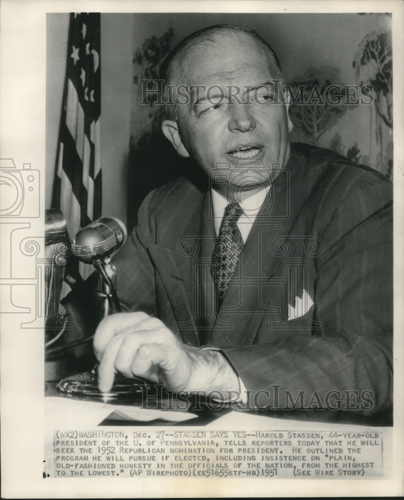 Load image into Gallery viewer, 1951 Press Photo Harold Stassen, presdient of the University of Pennsylvania
