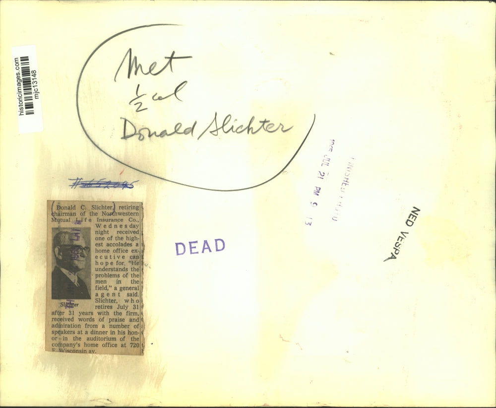 1965 Press Photo Donald Slichter, Northwestern Mutual Life Insurance at dinner