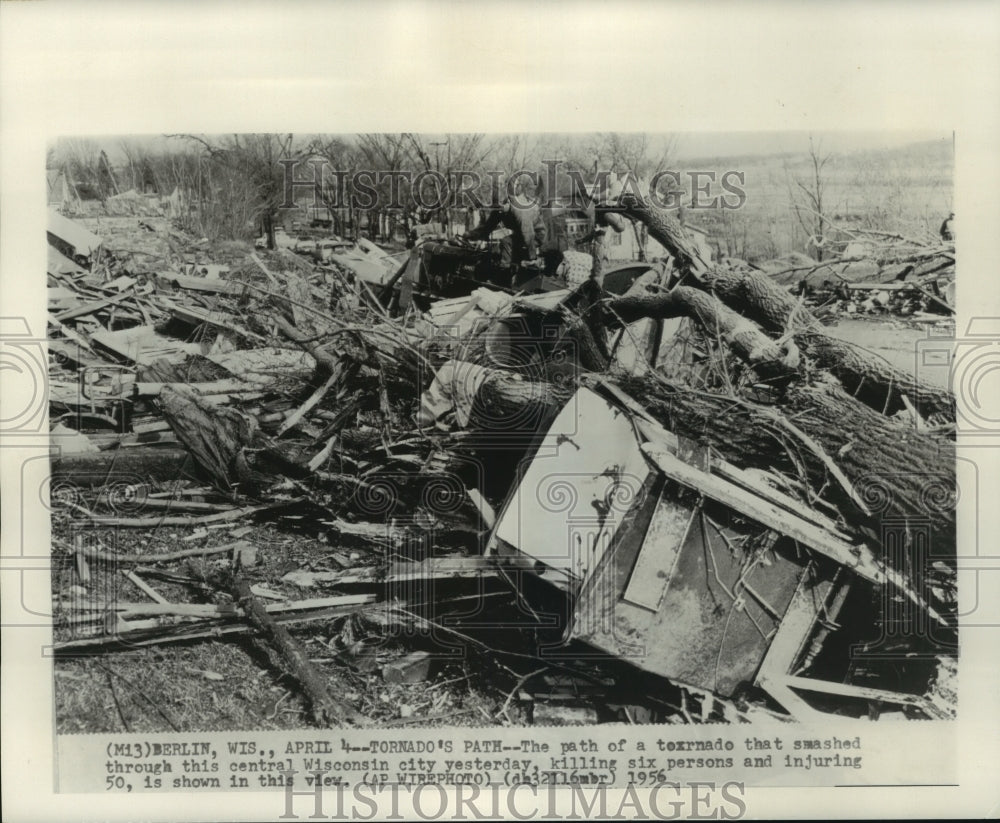 1956 Press Photo Tornado damage in Berlin, Wisconsin - mjc13481- Historic Images