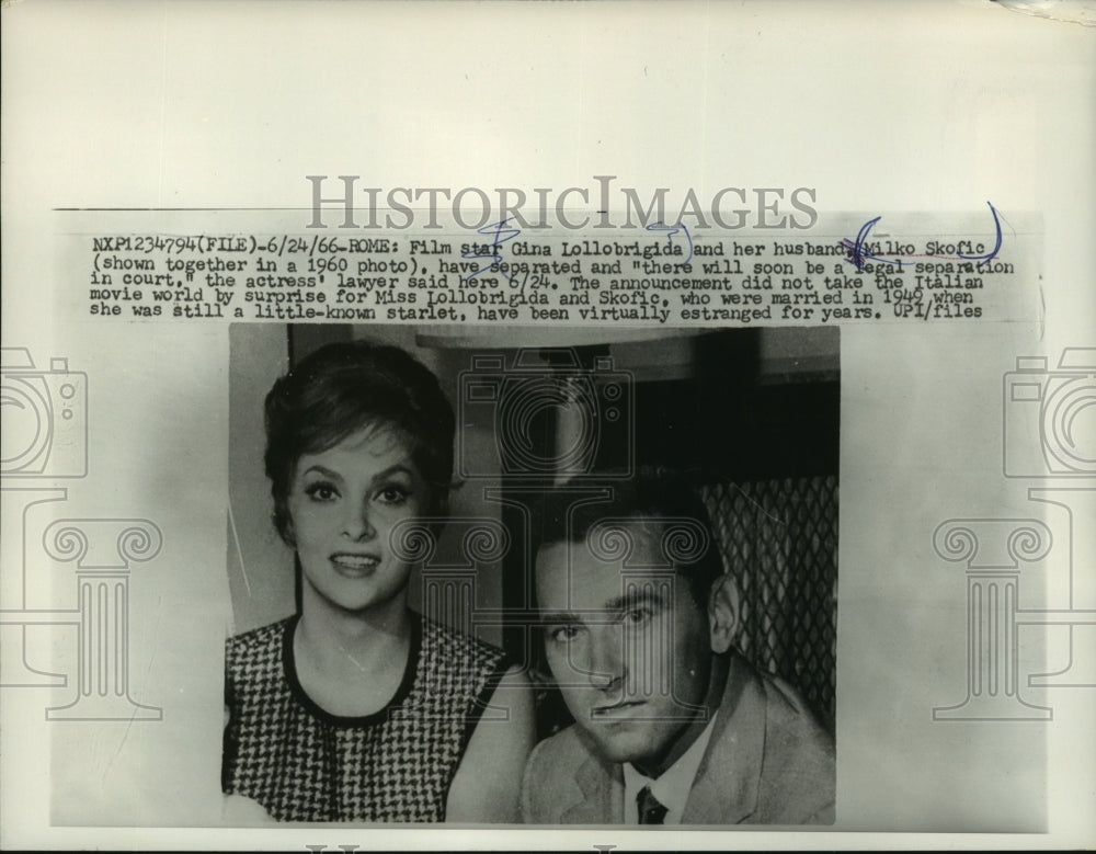 1960 Press Photo Actress Gina Lollobrigida and husband Milko Skofic to divorce- Historic Images