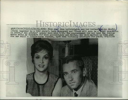1960 Press Photo Actress Gina Lollobrigida and husband Milko Skofic to divorce- Historic Images