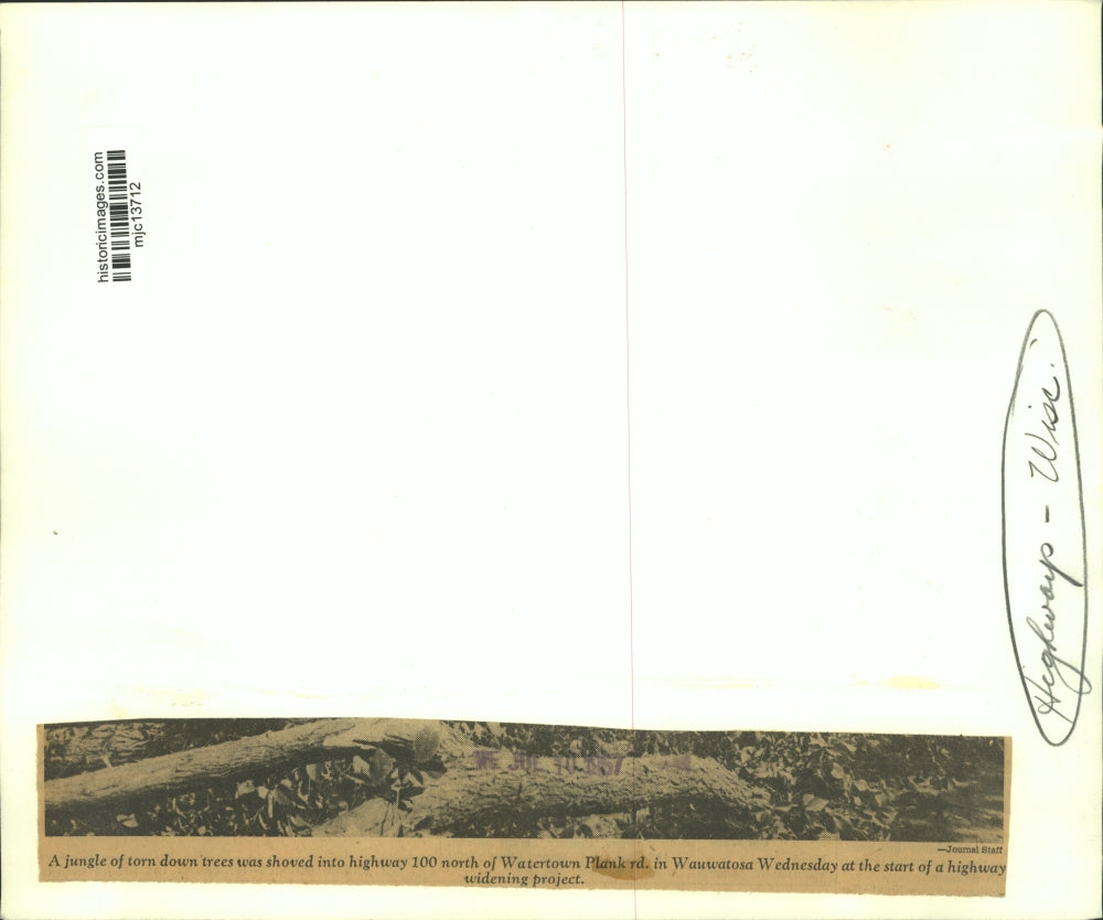 1957 Press Photo Torn down trees on highway 100 in Wauwatosa, Wisconsin