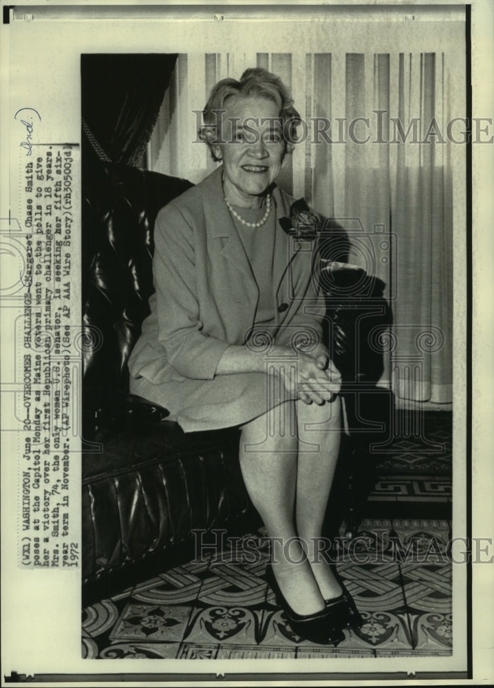 1972 Press Photo Senator Margaret Chase Smith of Maine, in office Washington
