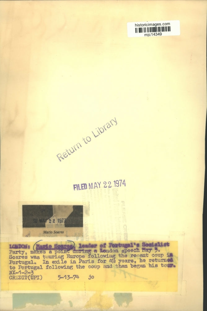 1974 Press Photo Mario Soares, Portuguese Socialist Party, in London - mjc14349