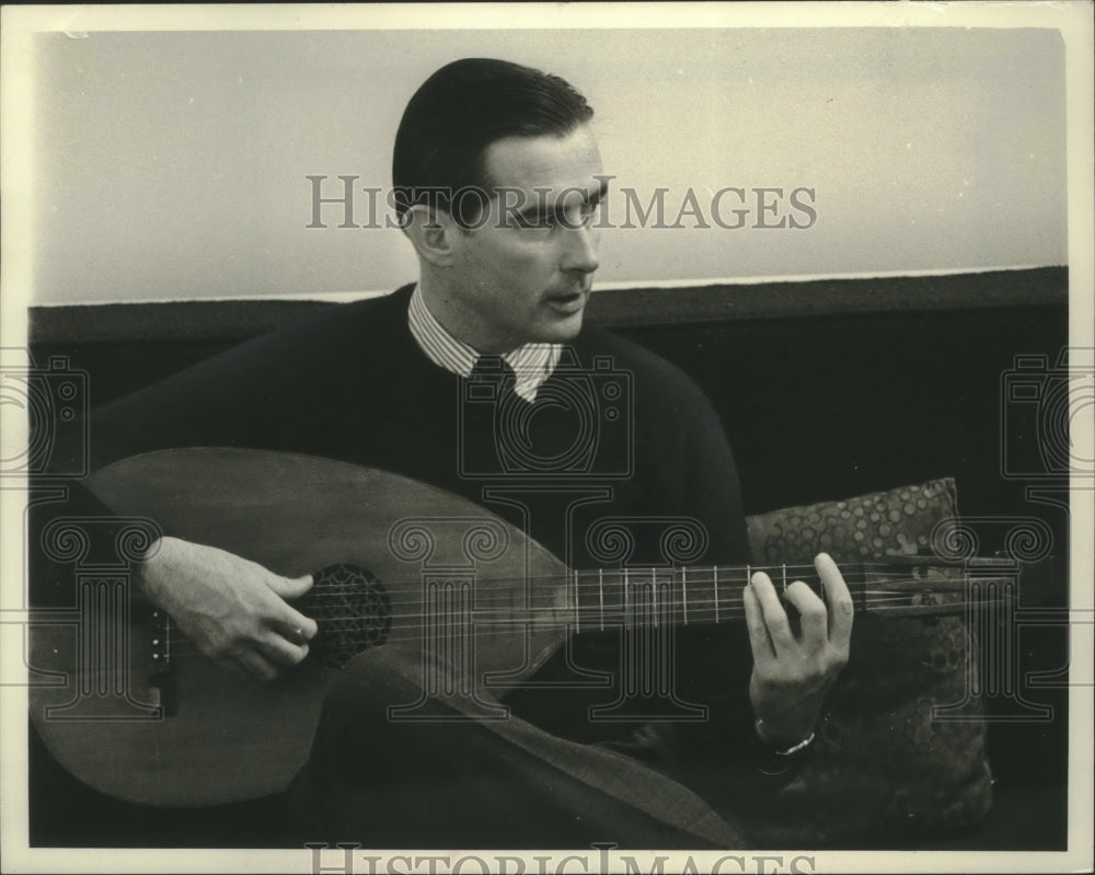 1966 Press Photo James Wadsworth Symington, State Department, Plays Guitar- Historic Images