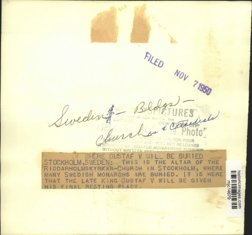 1950 Press Photo Altar of the Riddarholmskyrkan Church, Stockholm, Sweden