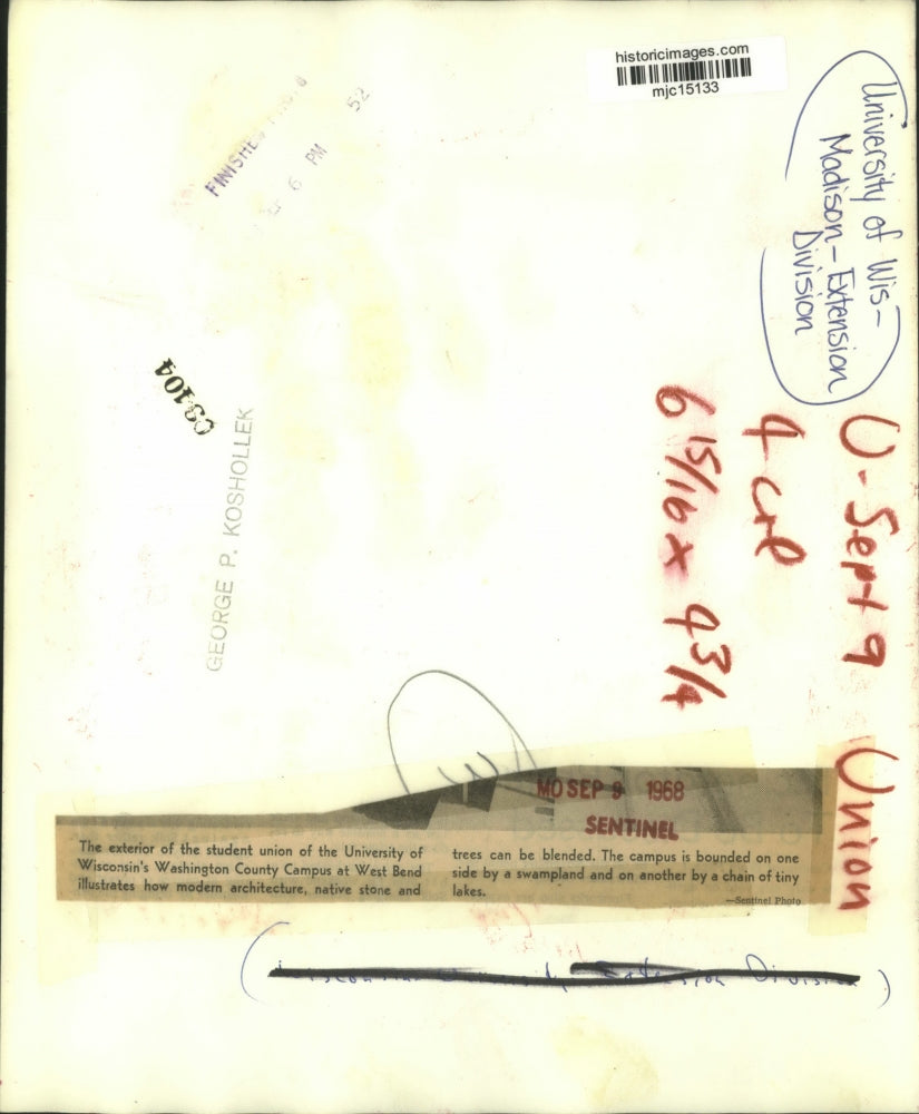 1968 Press Photo Student union at University of Wisconsin at West Bend