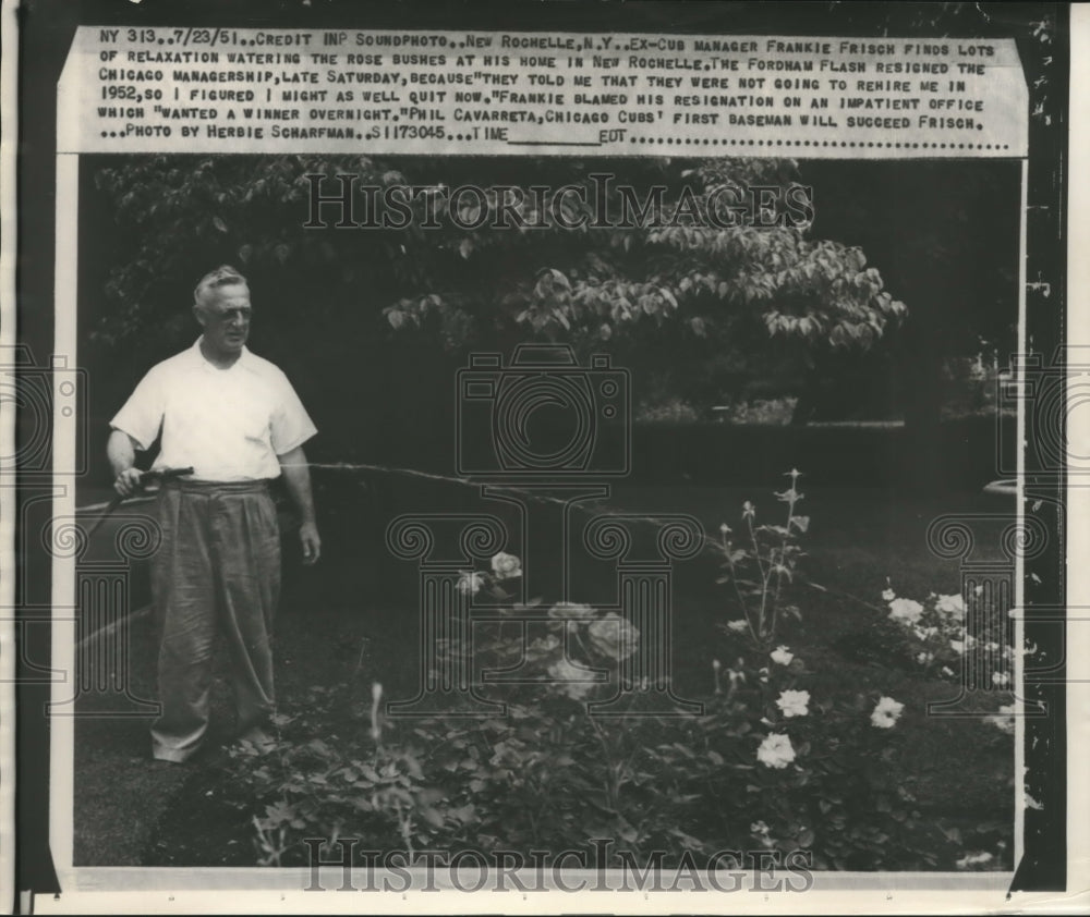 1951 Press Photo Ex Cub Manager Frankie Frisch at his home in New Rochelle, NY- Historic Images