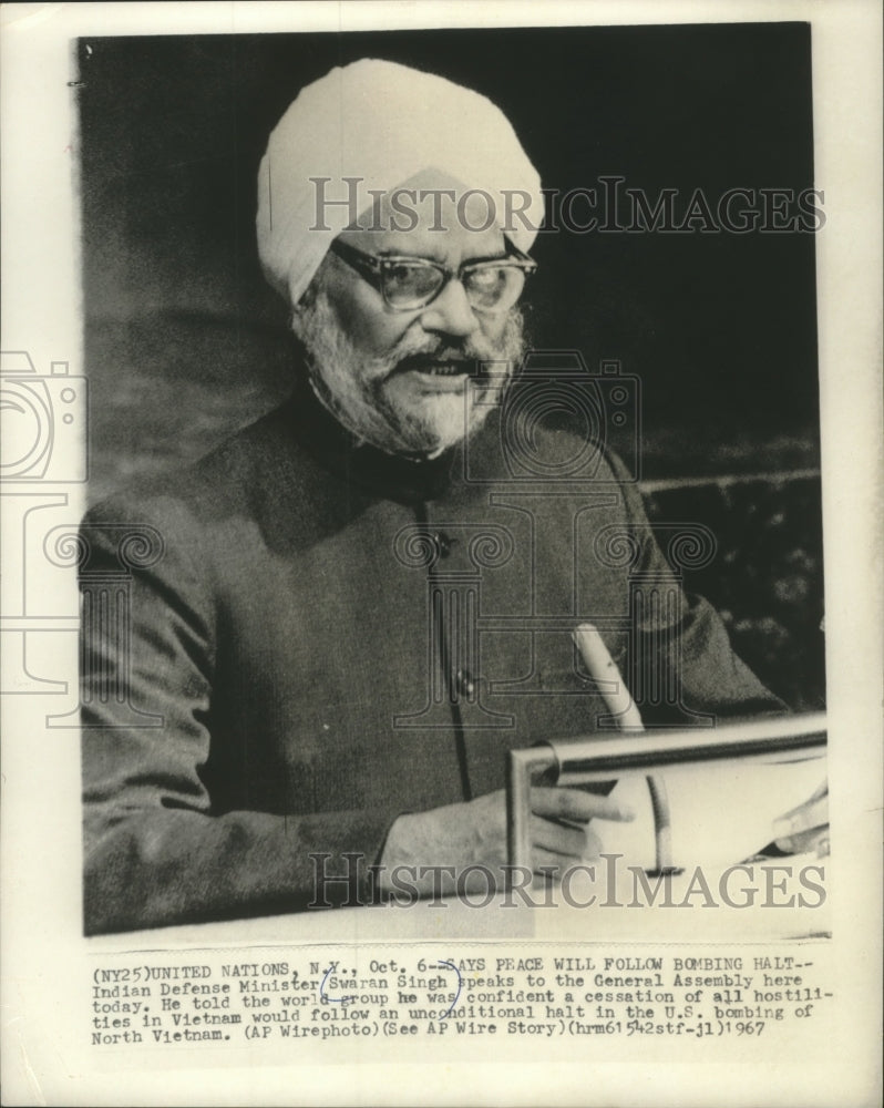 1967 Press Photo Indian Defense Minister Swaran Singh at United Nations New York- Historic Images