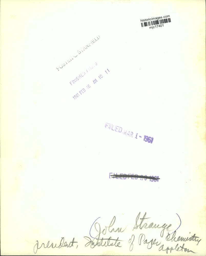 1961 Press Photo John Strange Institute of Paper Chemistry Appleton Wisconsin