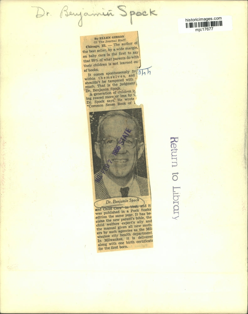 Load image into Gallery viewer, 1956 Press Photo Dr. Benjamin Spock - mjc17677
