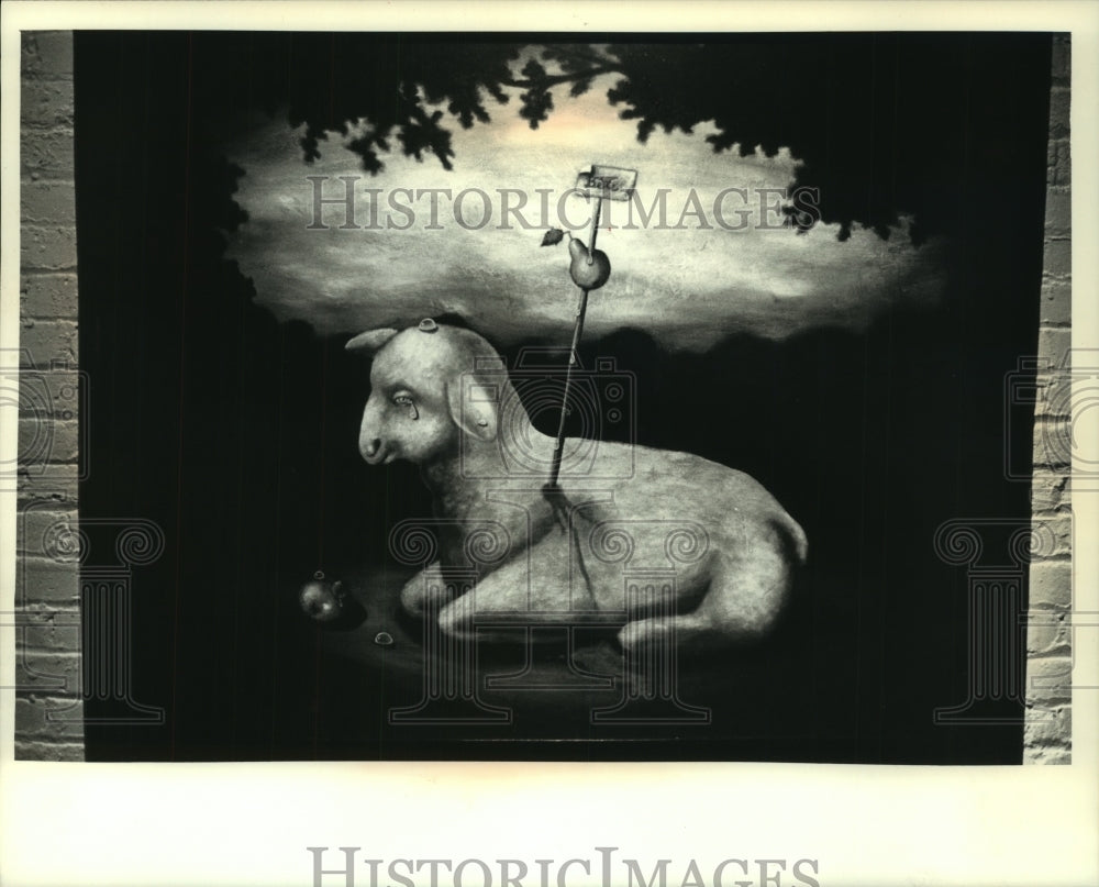 1991 Press Photo Artist Fred Stonehouse &quot;Bete (Beast)&quot; painting- Historic Images