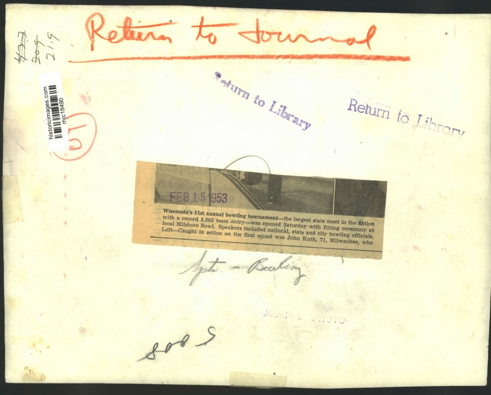 1953 Press Photo Wisconsin's 51st annual bowling tournament - mjc18490