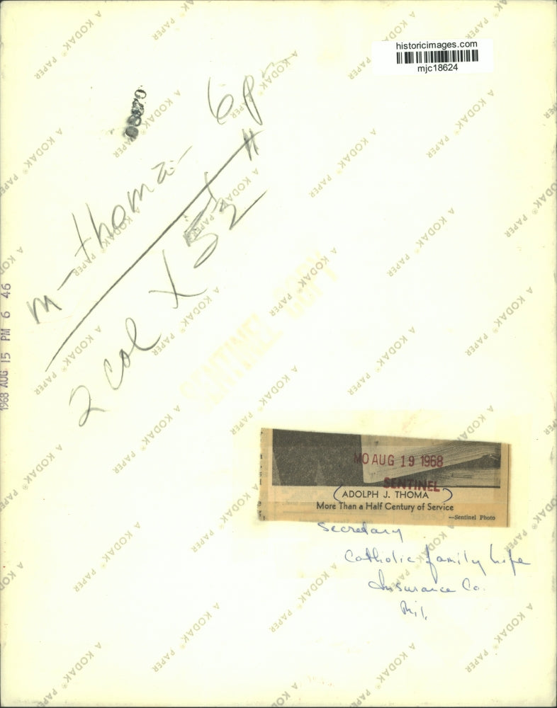 1968 Press Photo Adolph Thomas at Catholic Family Life Insurance, Milwaukee