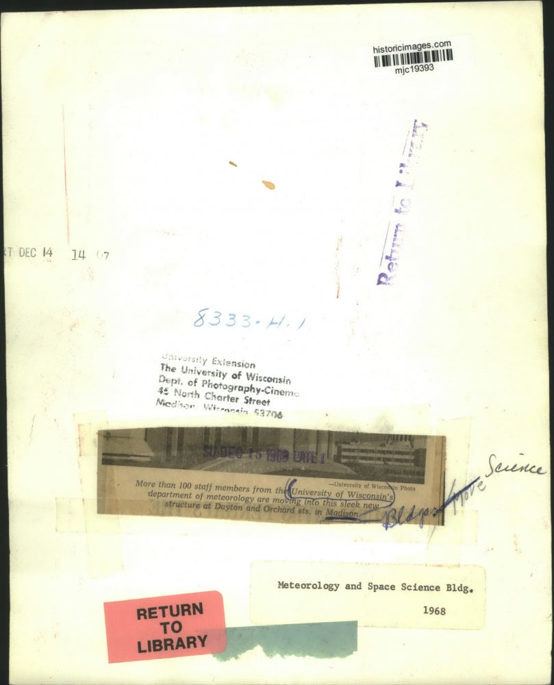 1968 Press Photo University of Wisconsin-Madison Science Building - mjc19393