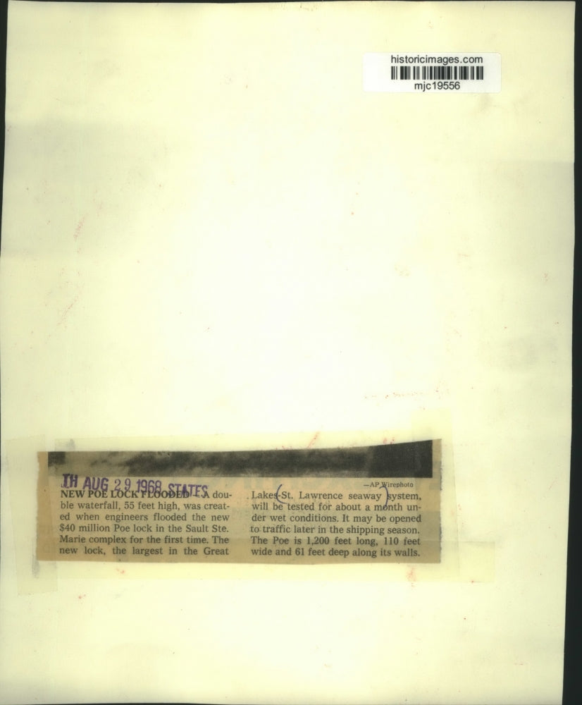 1968 Press Photo New Poe Lock in Sault Ste. Marie Complex is Flooded - mjc19556