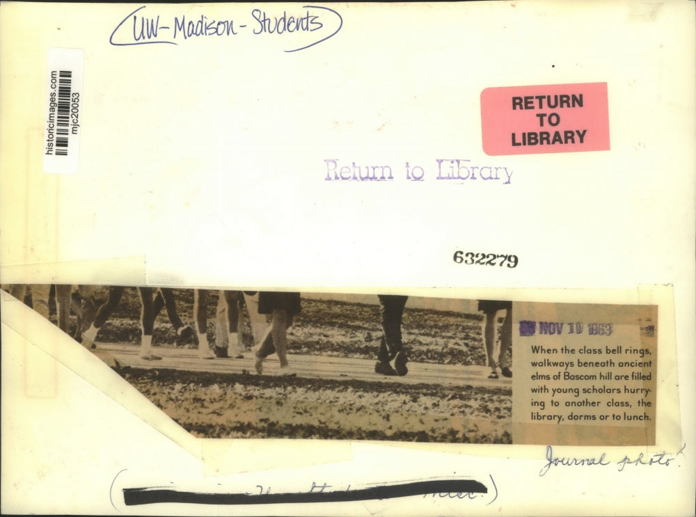 1963 Press Photo Walkway beneath elms of Boscom hill filled with students, WI.