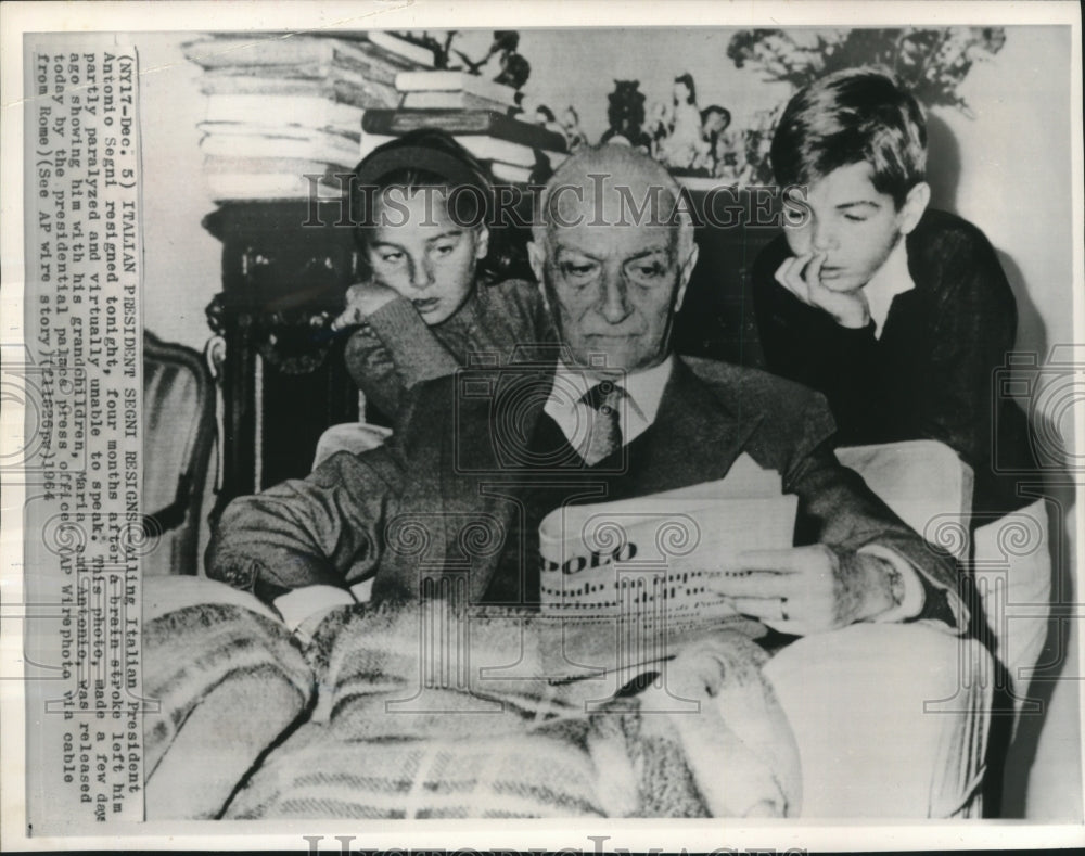 1964 Press Photo Italian President Antonio Segni and his grandchildren in Rome- Historic Images