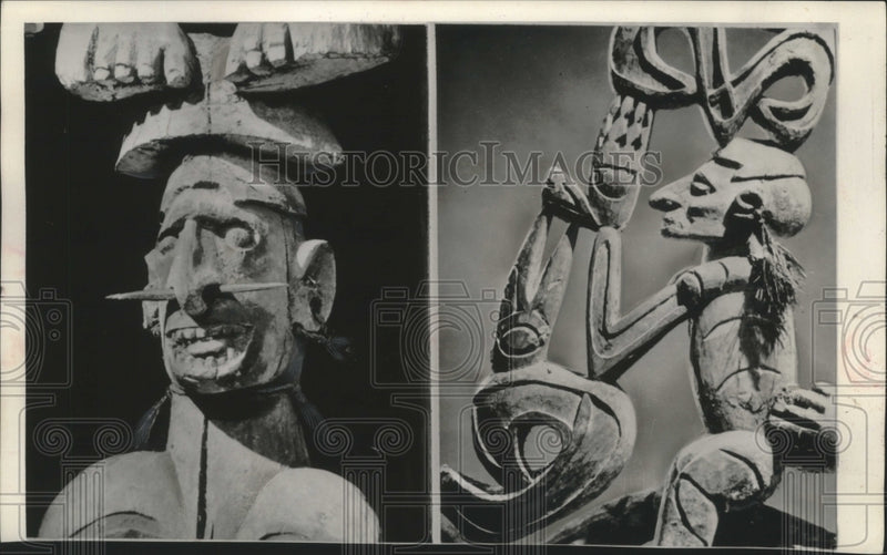 Load image into Gallery viewer, 1962 Press Photo Primitive Artwork Collected in Dutch New Guinea By Rockefeller
