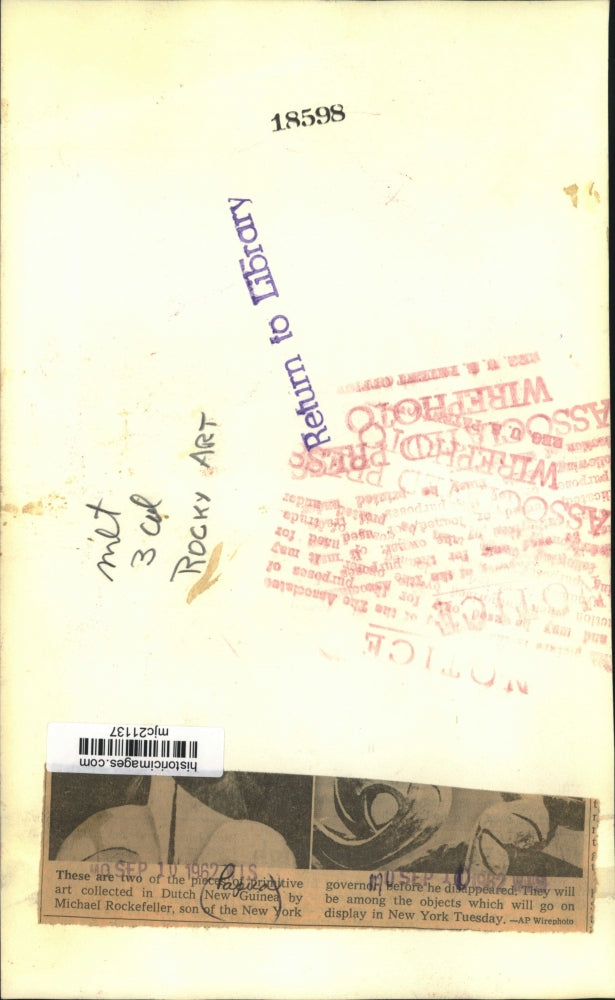 1962 Press Photo Primitive Artwork Collected in Dutch New Guinea By Rockefeller