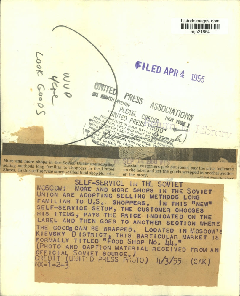 1955 Press Photo Customers Pick Out Items At Food Shop Number 44 in Russia