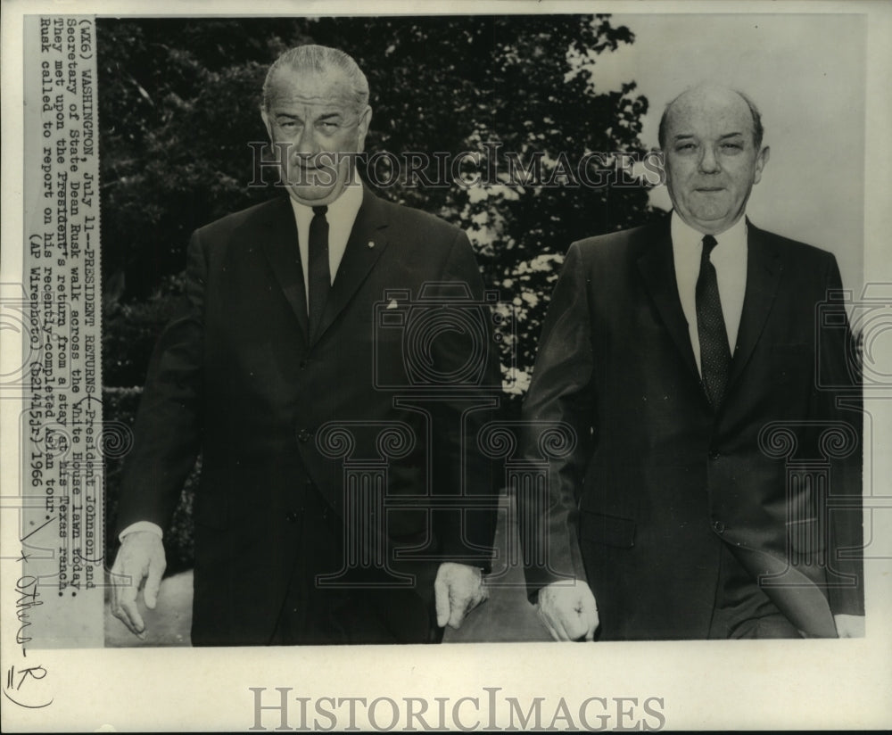 1966 Press Photo President Johnson and Sec. of State Dean Rusk at White House.