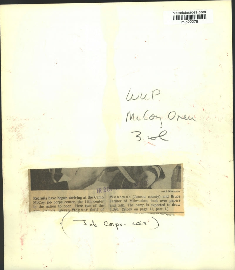 Load image into Gallery viewer, 1963 Press Photo Steven Degner &amp; Bruce Farmer, Camp McCoy Job Corps, Wisconsin
