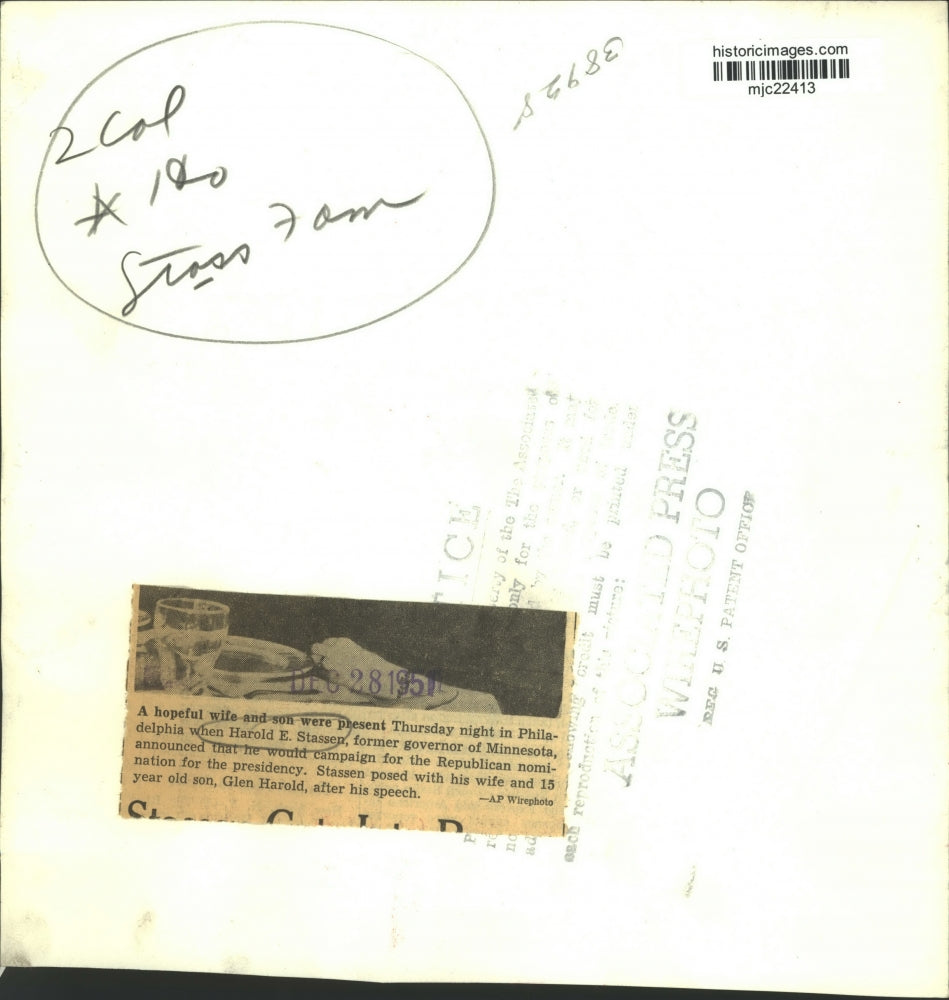 1951 Press Photo Harold E. Stassen and family in Philadelphia - mjc22413