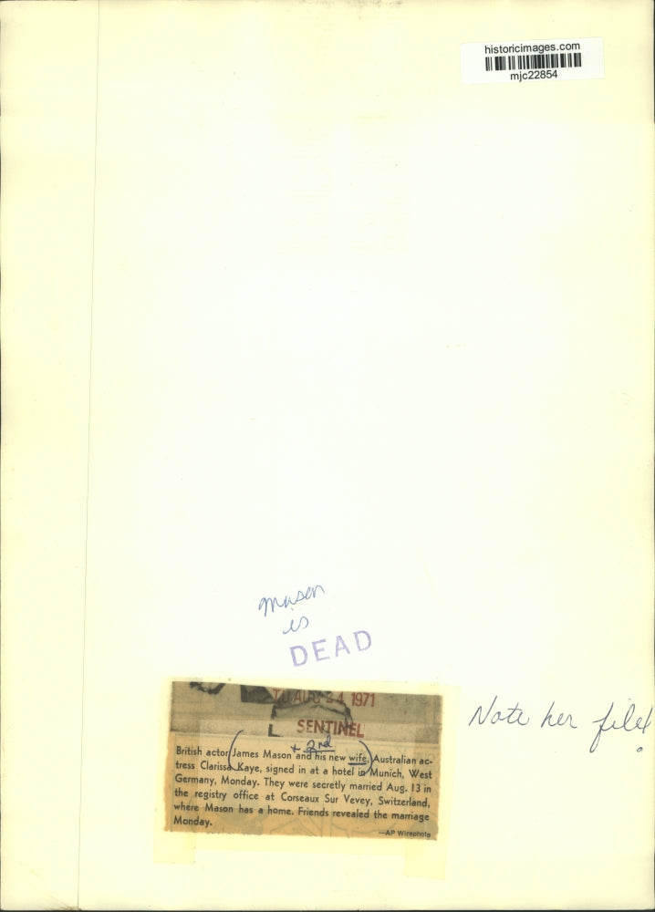 1971 Press Photo British actor James Mason & wife Clarissa Kaye in Germany