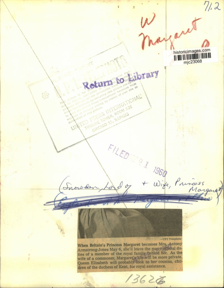 1960 Press Photo Princess Margaret with fiance, Antony Armstrong-Jones, England